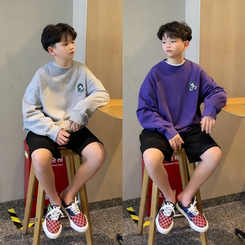 A 712可爱机器人绣花卫衣男童儿童宽松圆领套头百搭