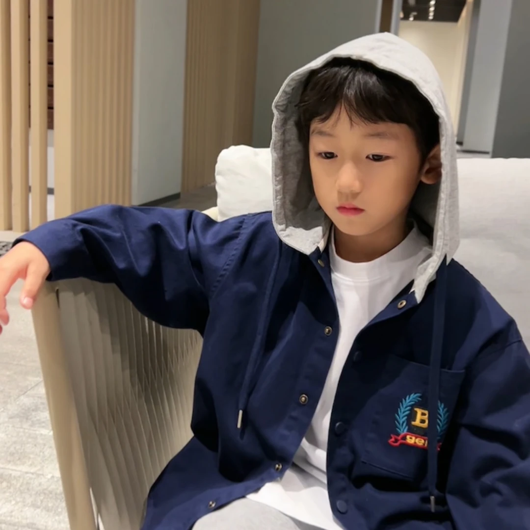 男童复古学院衬衣外套春秋新款童装儿童连帽长袖大童休闲秋装上衣