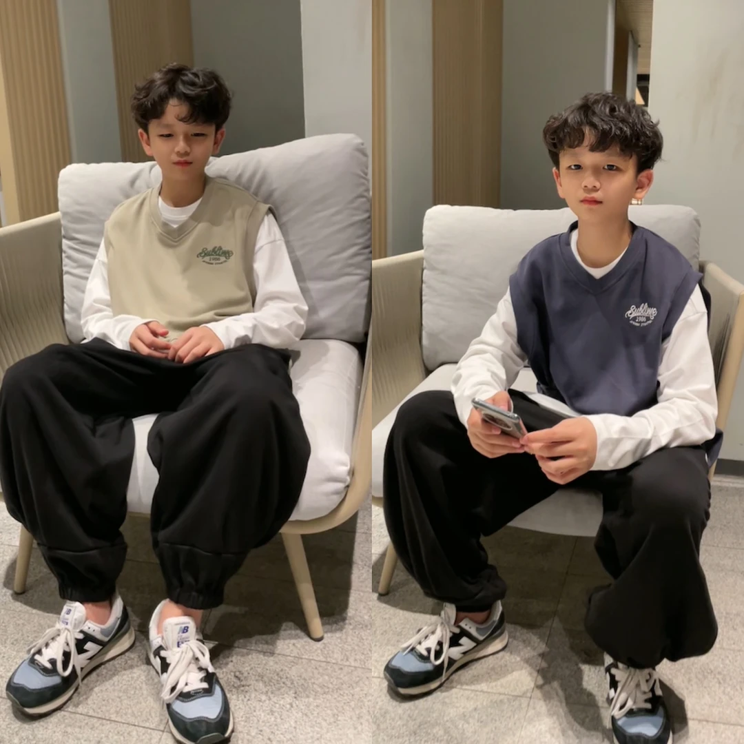 儿童马甲男孩春秋款童装男童背心小学生套头秋装外穿内搭毛圈上衣