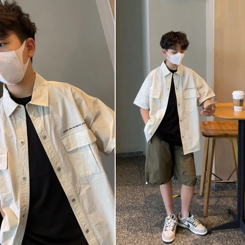 Y24065 男童衬衫短袖夏季薄款童装亲子装儿童衬衣工装外套 A