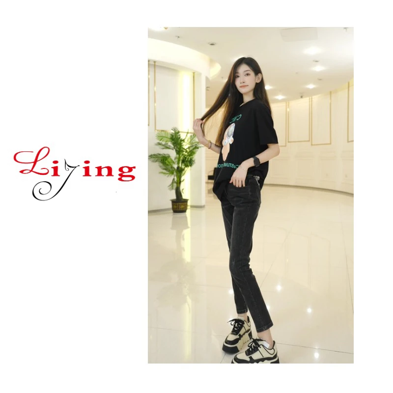 LIJING/时尚高弹设计款牛仔裤女3136