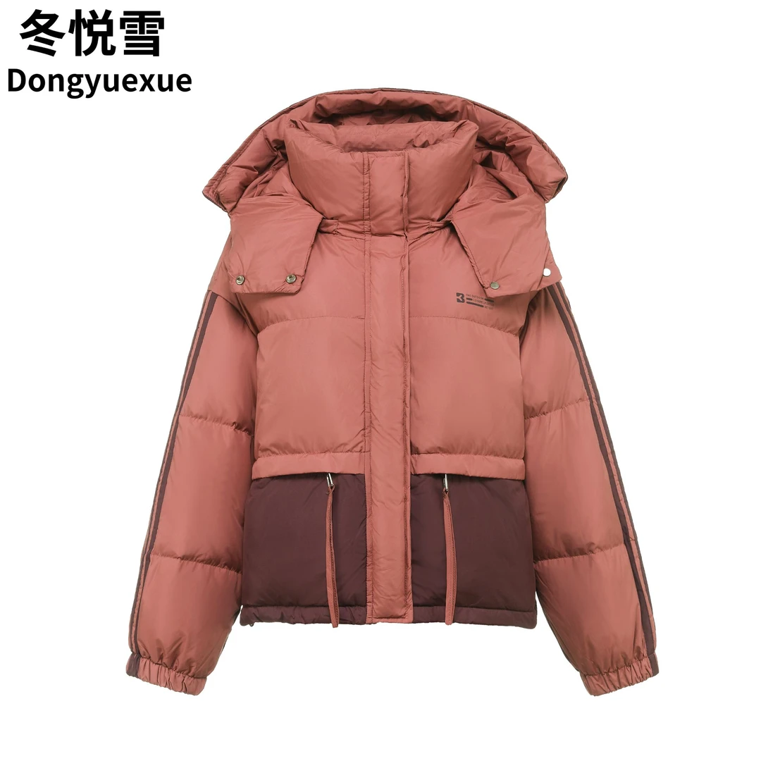 冬季保暖时尚风短款连帽拼色时尚休闲百搭加厚外套