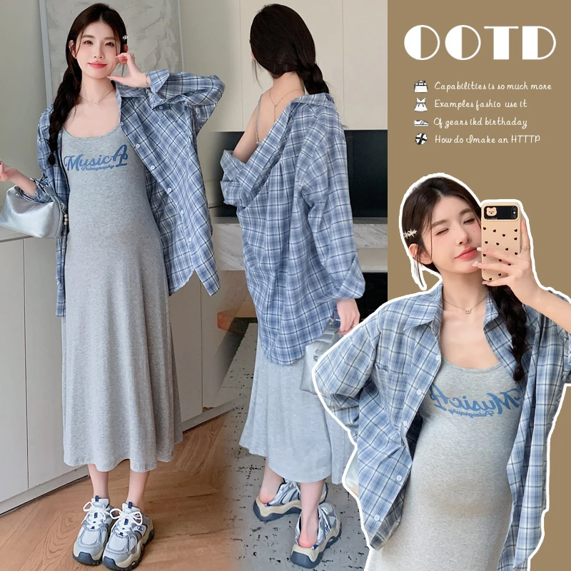 小个子时尚孕妇装中长款高级感2024夏季新款孕妇上衣衬衣套装