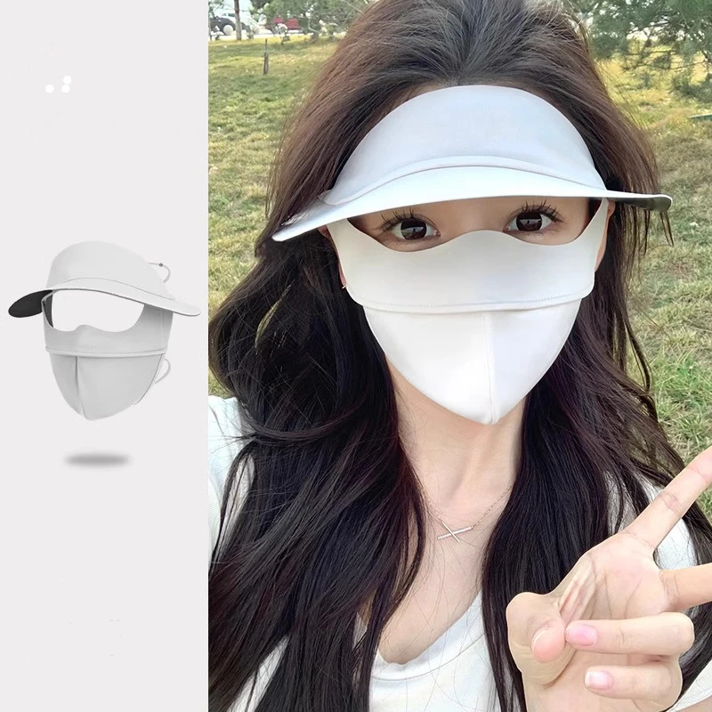 新款脸基尼一体防晒黑胶帽檐面罩女夏季防紫外线遮阳透气防晒口罩