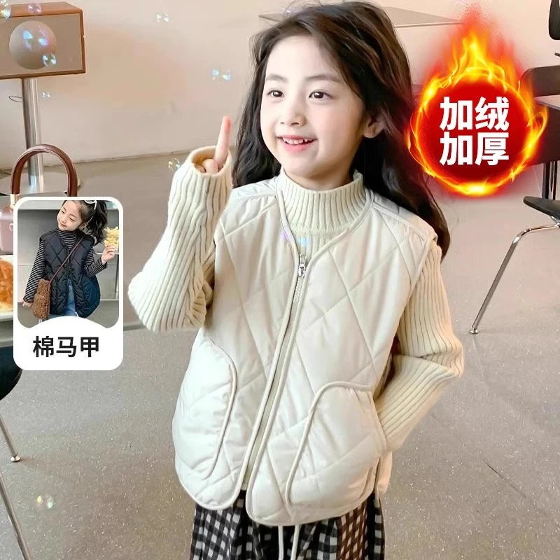 秋冬新款儿童校服马甲男女童加绒坎肩中大童内外穿保暖背心韩版