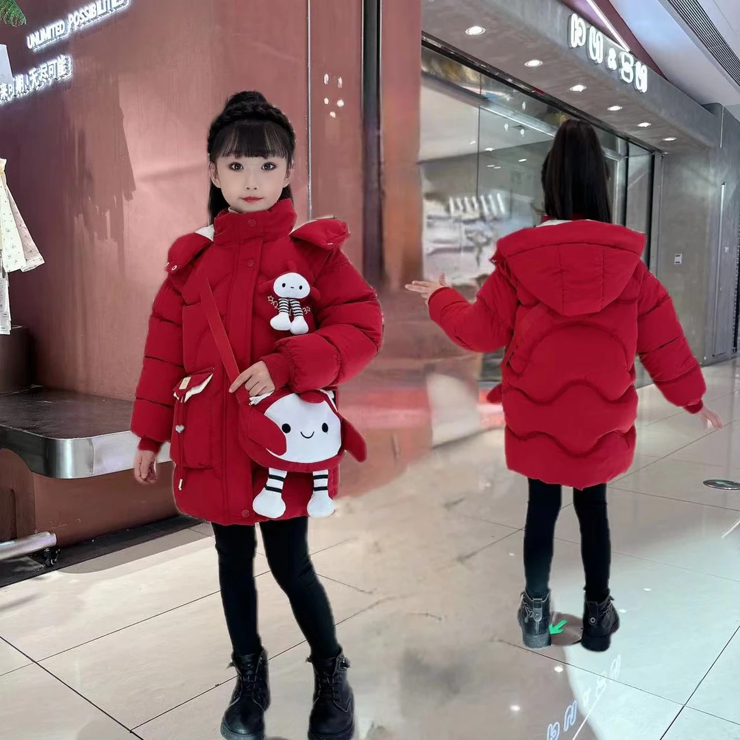女童冬装儿童棉服2023新款中大童女孩洋气棉袄中长款加绒棉衣外套