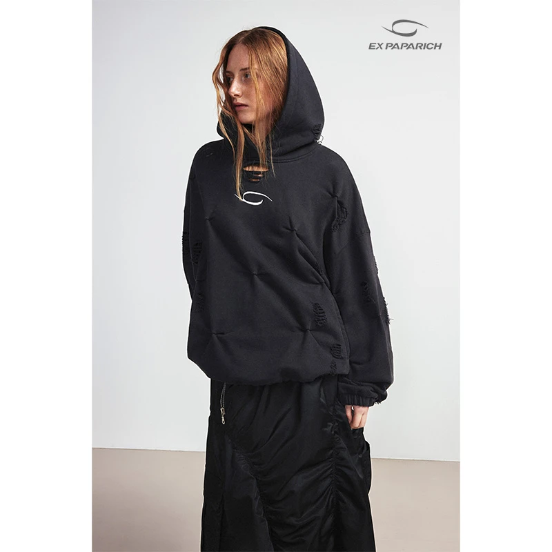 设计师品牌 Distressed Logo连帽卫衣- Draped Hoodie