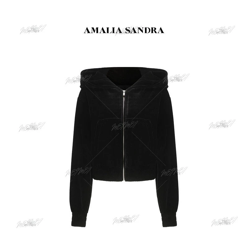 【MEIMEI精选】AMALIA SANDRA24PS夜幕流星连帽丝绒外套短款气质