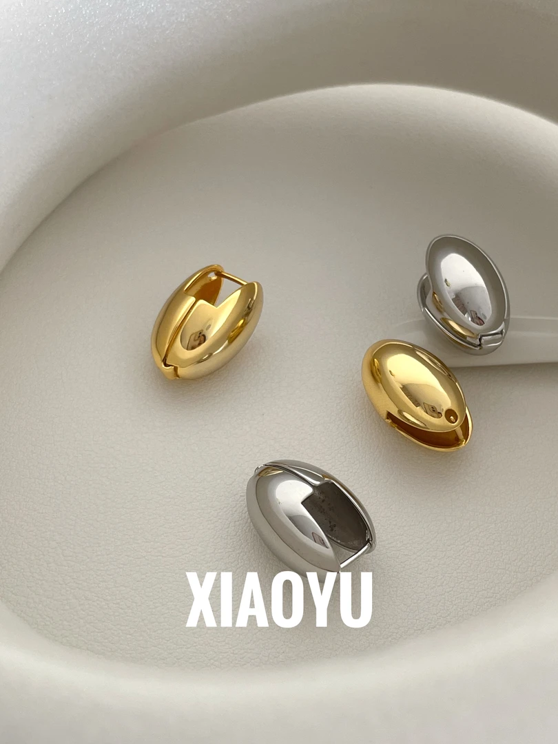 925银耳饰 椭圆豆豆弧形蛋面耳环耳饱满大量感冷淡风欧美风