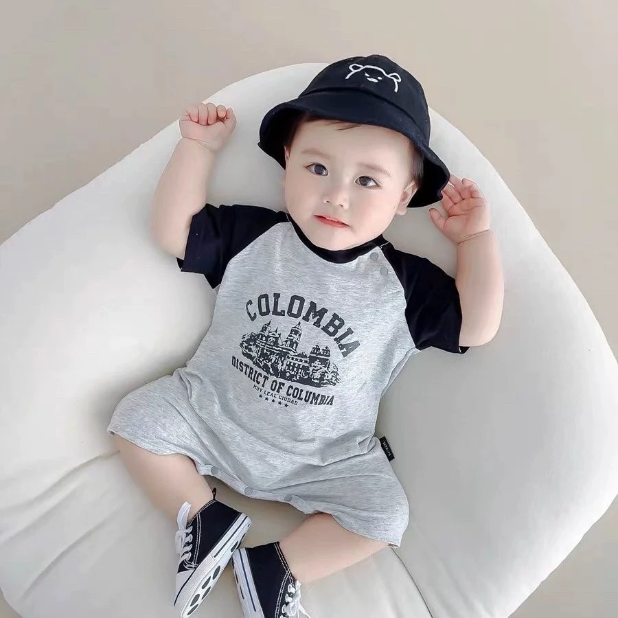 婴儿字母短袖哈衣连体衣服夏季天装男女宝宝超萌外出薄款韩系ins