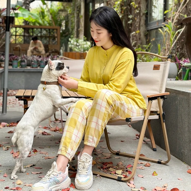 宜色家春夏新中式国潮风纯棉双层纱盐系格宽松情侣家居服睡衣SP