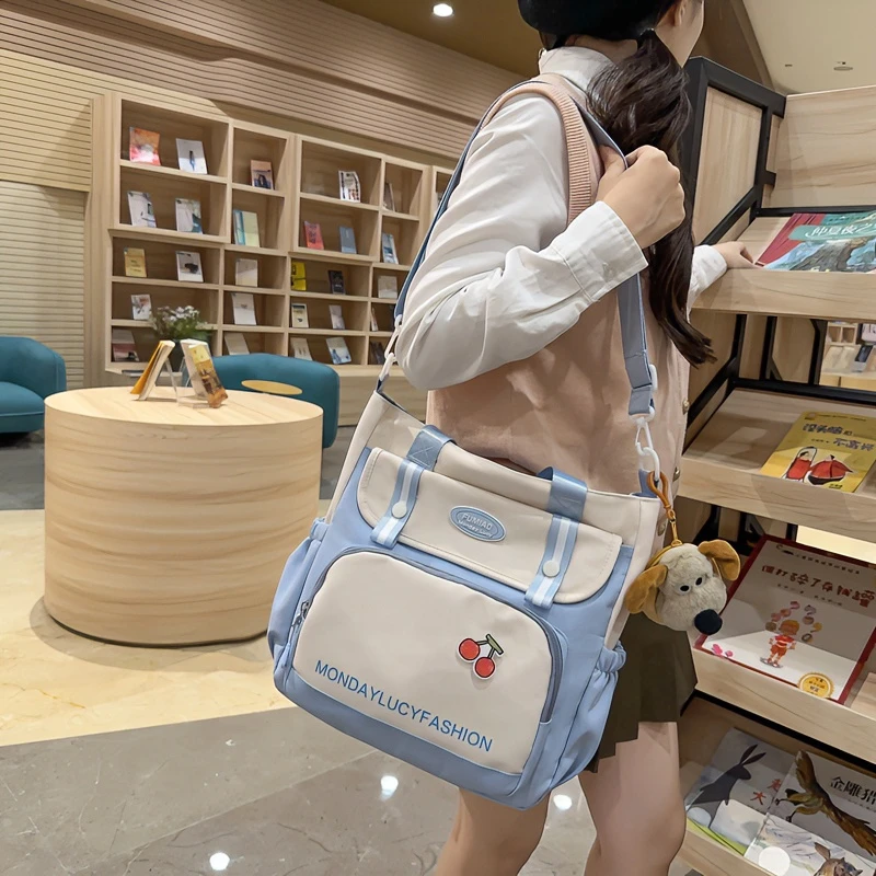 帆布包女夏小学生手提袋补课包拎书袋大学生上课包补习单肩斜挎包