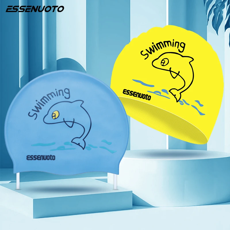 essenuoto儿童硅胶泳帽女孩不勒头防水护耳女童头套游泳帽大头围