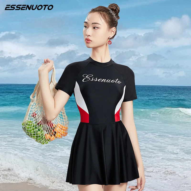 essenuoto女士泡温泉大码连体泳衣女款高级感微胖女生遮肚游泳衣