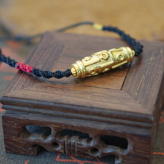 合金项链 古法藏式九眼旋转黑扭绳项链A0903