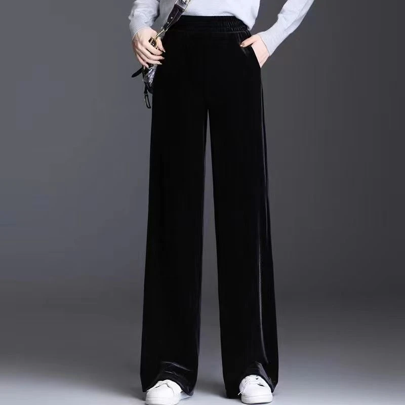 （80—180斤）新款丝绒女高腰垂感显瘦百搭裤长裤修身时尚直筒裤005