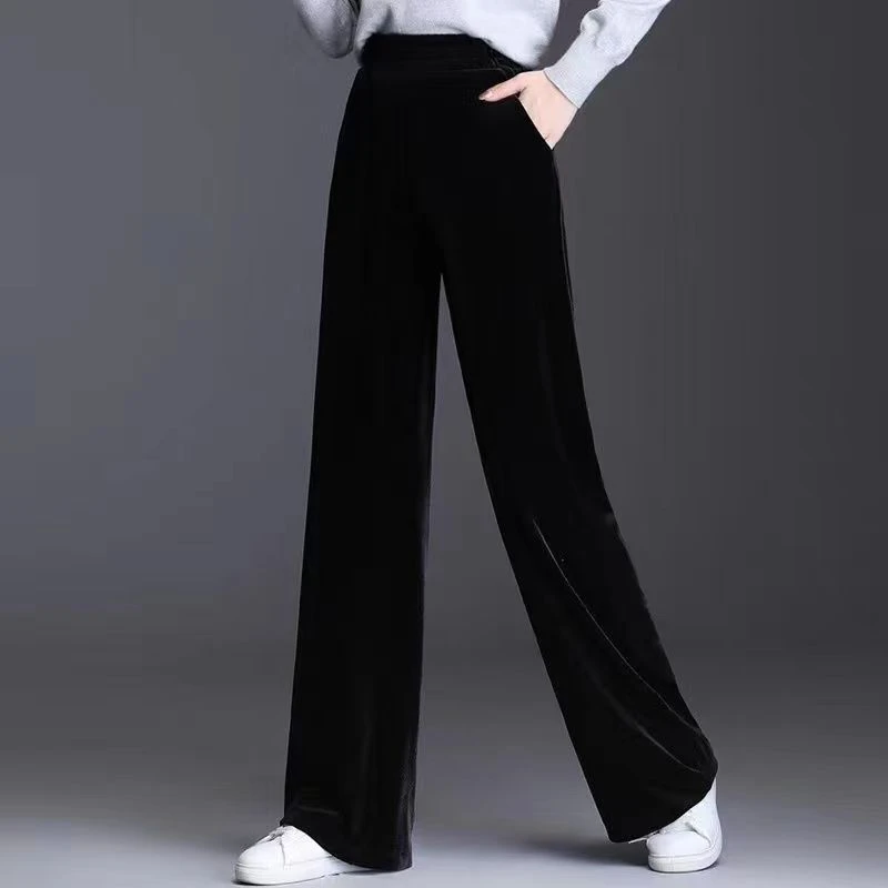 （80—180斤）新款丝绒女高腰垂感显瘦百搭裤长裤修身时尚直筒裤