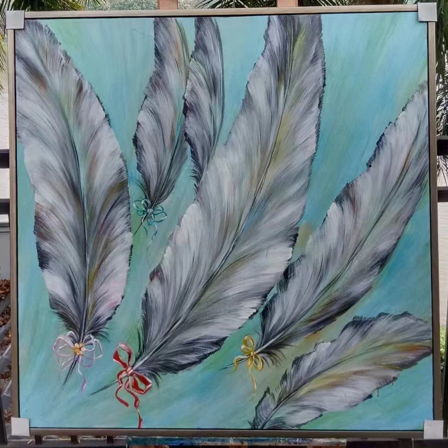 客厅玄羽毛装饰画