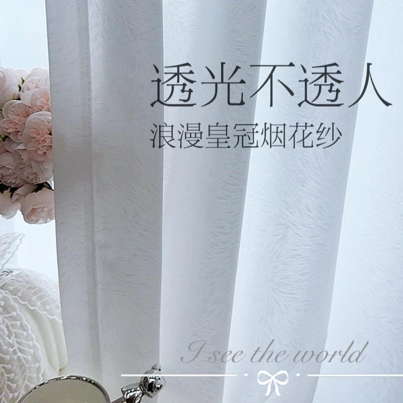 皇冠烟花纱帘透光不透人窗纱新款阳台客厅卧室白纱防晒遮光纱幔