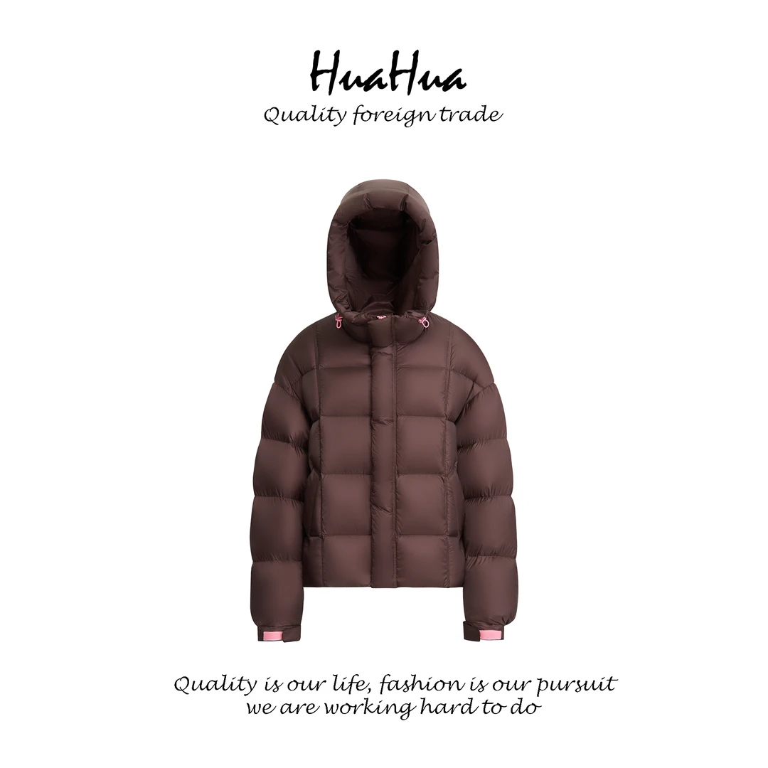 HUAHUA 女款 90%白鹅绒 900+清洁度 短款羽绒服