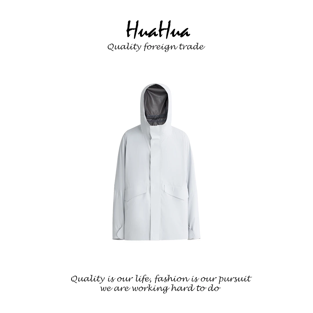 HUAHUA 女款 90%白鹅绒 三防软壳可拆卸压胶多口袋羽绒服户外防风