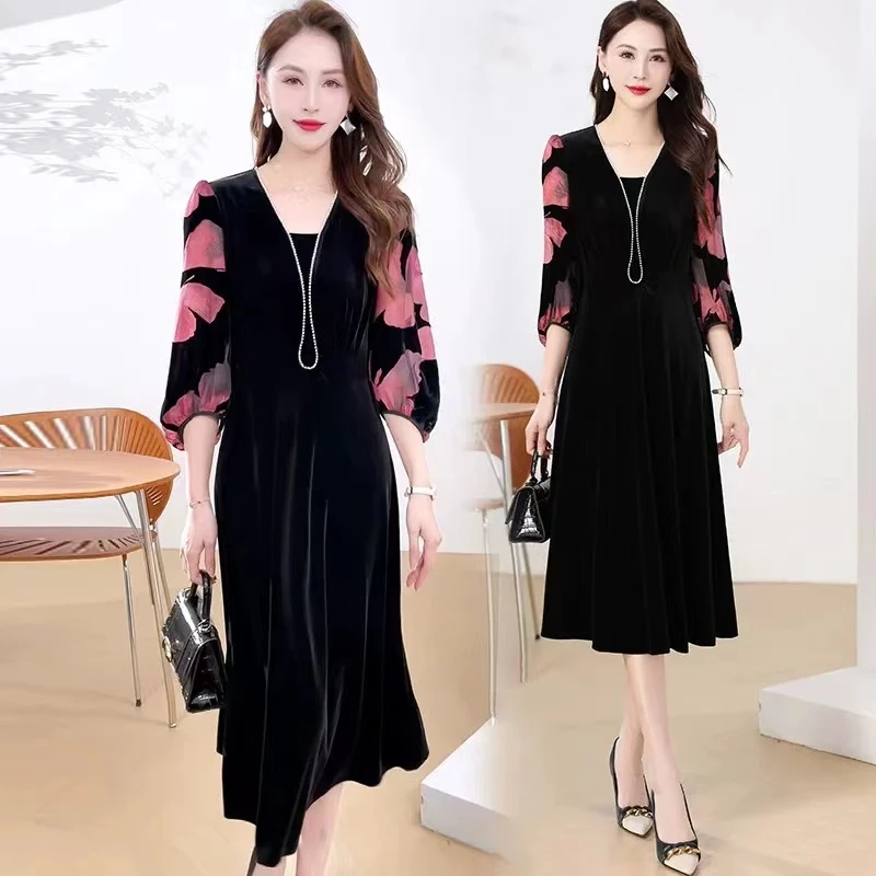 A15#金丝绒连衣裙早秋新款爆款连衣裙