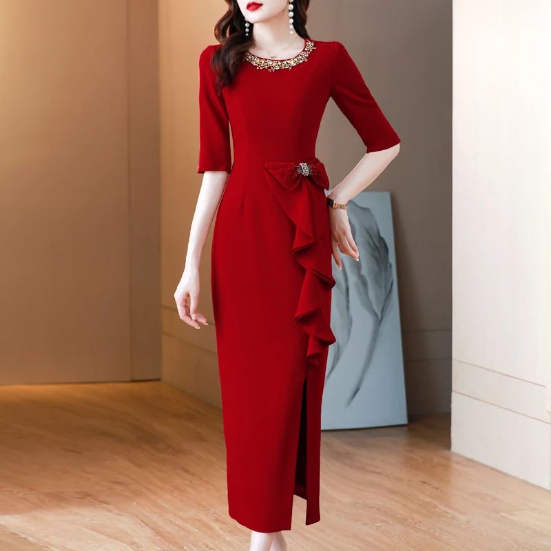 blx9399喜婆婆婚宴装晚礼服新款时尚气质优雅高级感重工钉珠长裙