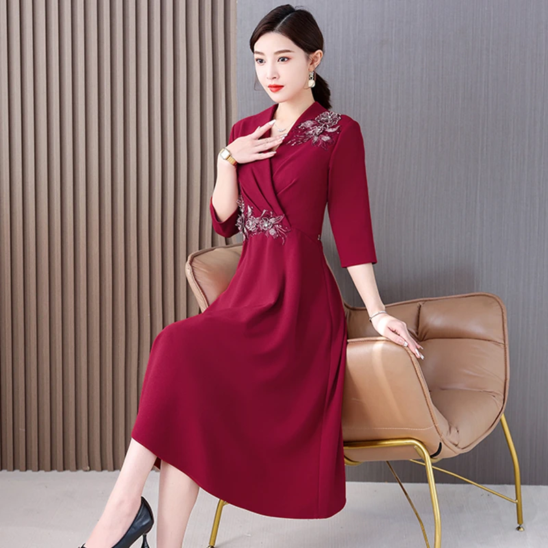 thfs9393妈妈婚宴晚礼服裙新款时尚气质喜婆婆婚礼装丈母娘连衣裙