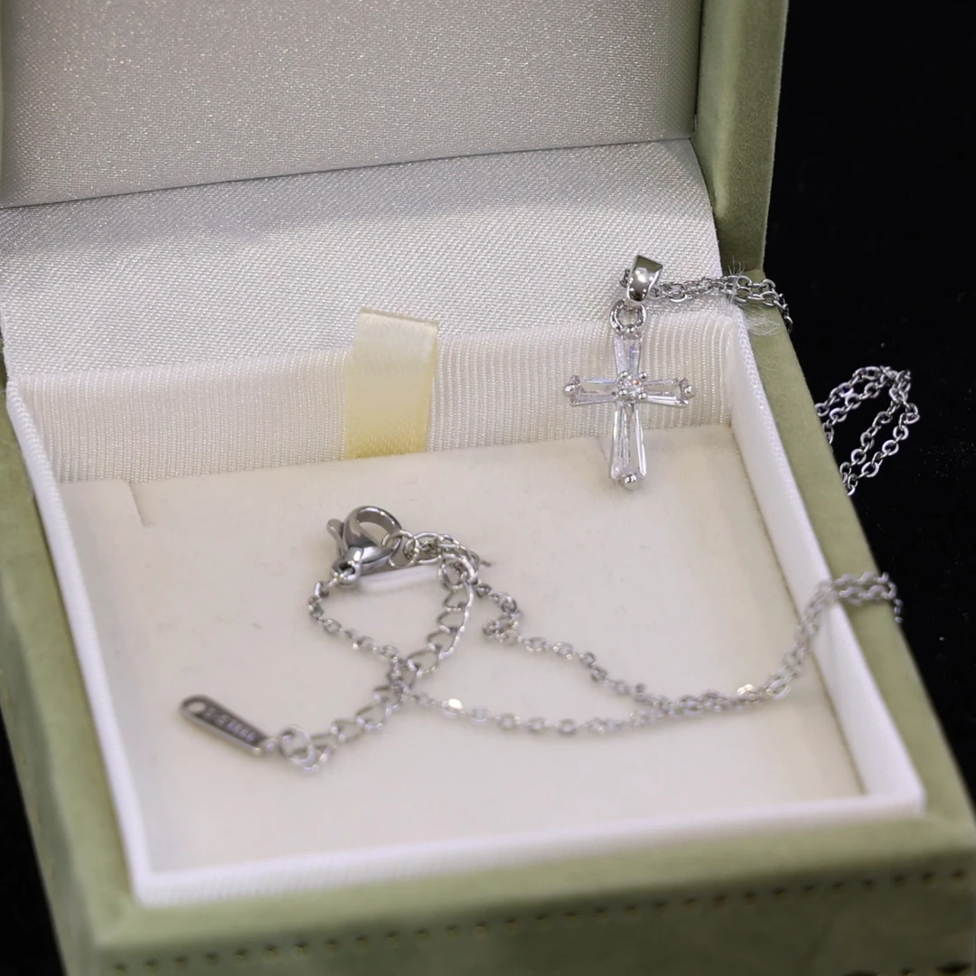 铜合金锆石项链 新款十架水晶项链