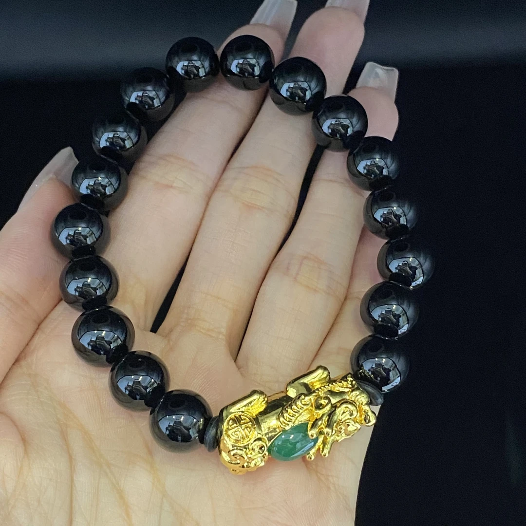 【佳意】S925银貔貅镶黑玛瑙单圈手串26-Y43L03