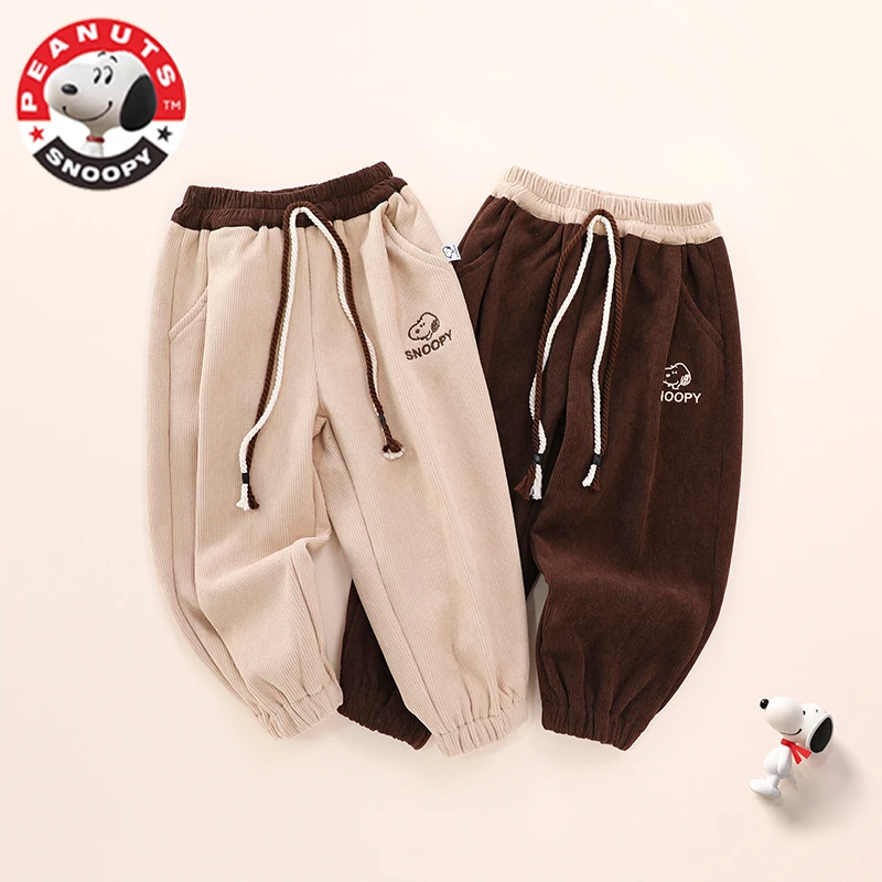 史努比2023秋冬男女童装休闲裤儿童加厚宽松宝宝洋气工装束脚裤潮