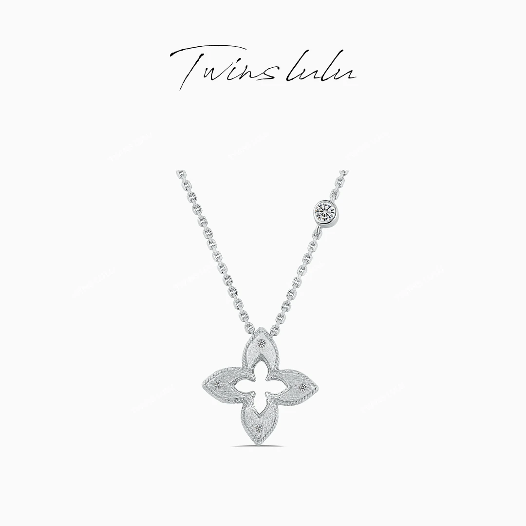 坠链均925银合成锆石 【官方正品】法式设计感镂空四叶项链TSJ9591