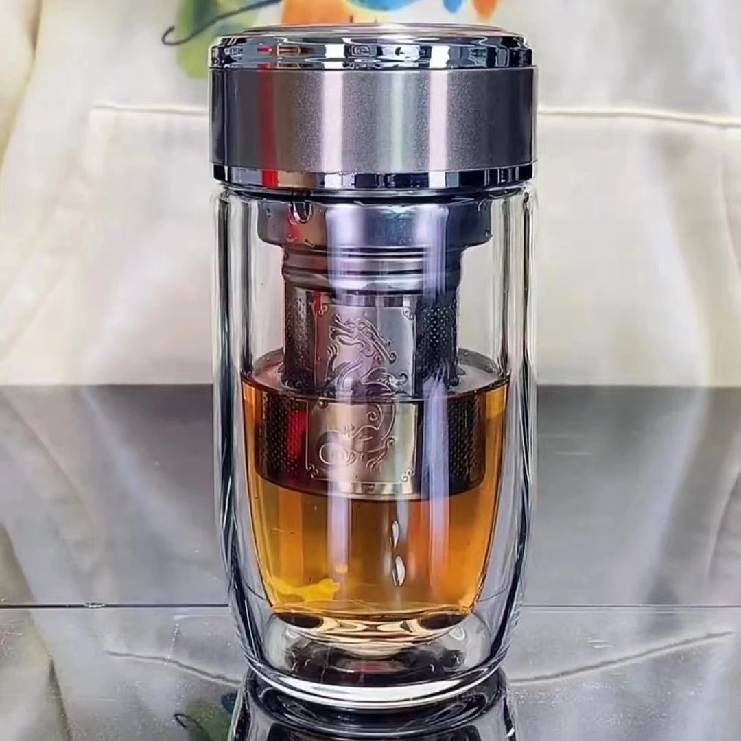 南极奇高硼硅双层玻璃杯鹅蛋车载便携茶水分离泡茶杯高档加厚杯子