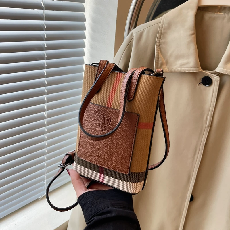 爆款格子包小包包手提包竖款单肩斜挎包高级布料经典简约通勤女包