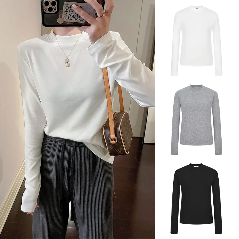 Moses Queen/魔西女王正肩小立领打底衫长袖T恤内搭磨毛加绒上衣