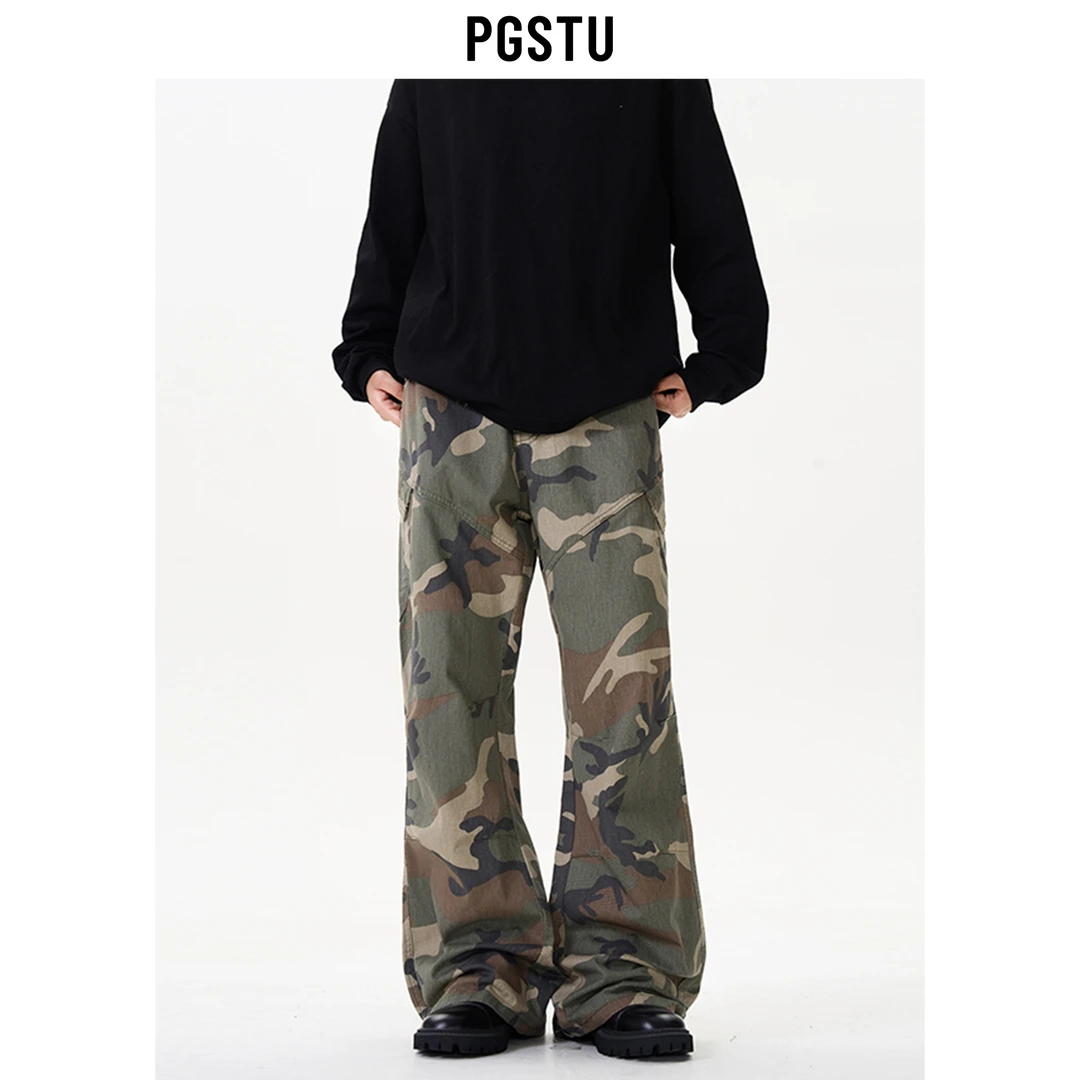秋冬新款美式迷彩工装裤男女宽松直筒裤子男女c020