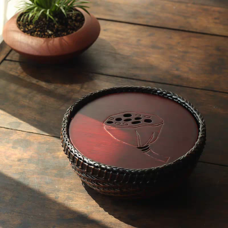 夏荷叶壶承 可以蓄水精工竹编做旧