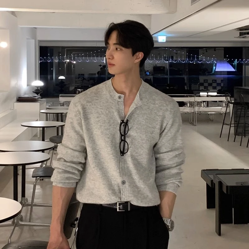 灰色圆领针织开衫上衣男士爆款2025新款春秋季百搭高级感毛织上衣