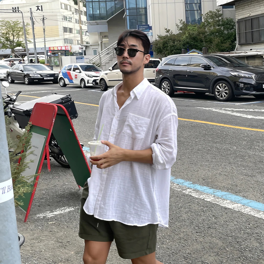 白色衬衫男士2025新款慵懒风高级感痞帅休闲宽松简约男式衬衣