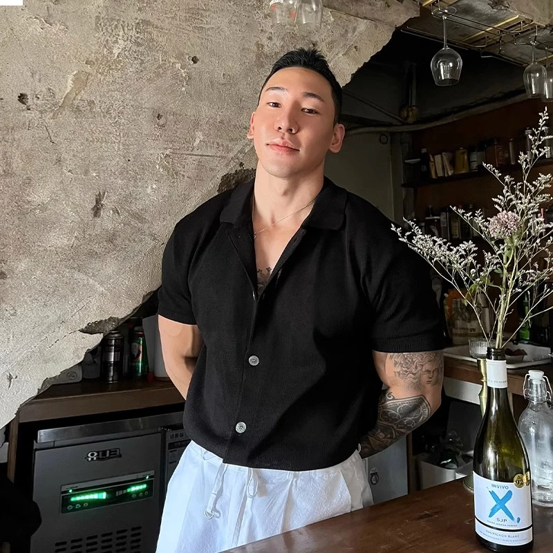 针织黑色开衫POLO衫男士夏季薄款轻奢高级感痞帅网红休闲百搭上衣
