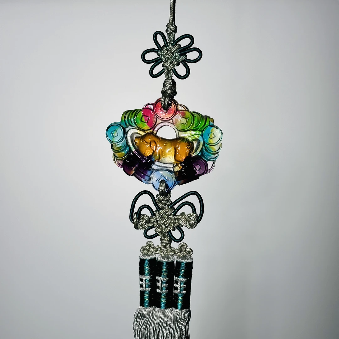 琉璃《福猪》福气满满创意挂件茶室摆件摆台精致多彩吉祥好物多彩