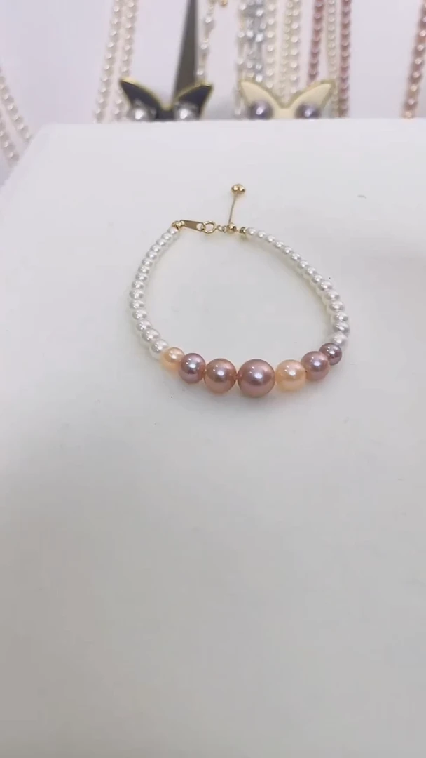 【闪购商品】淡水珍珠手链18K金镶嵌塔链
