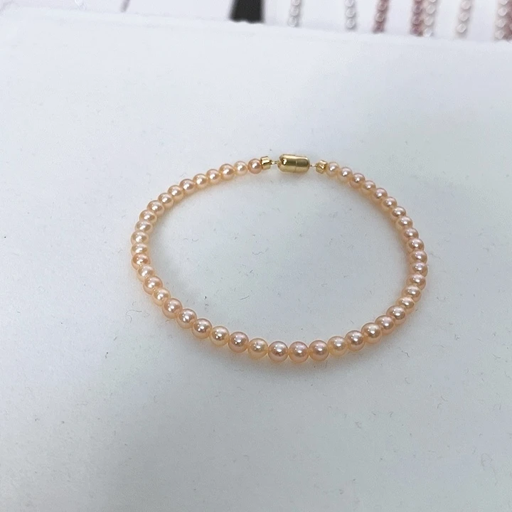 淡水珍珠手链18K金镶嵌3.5-4