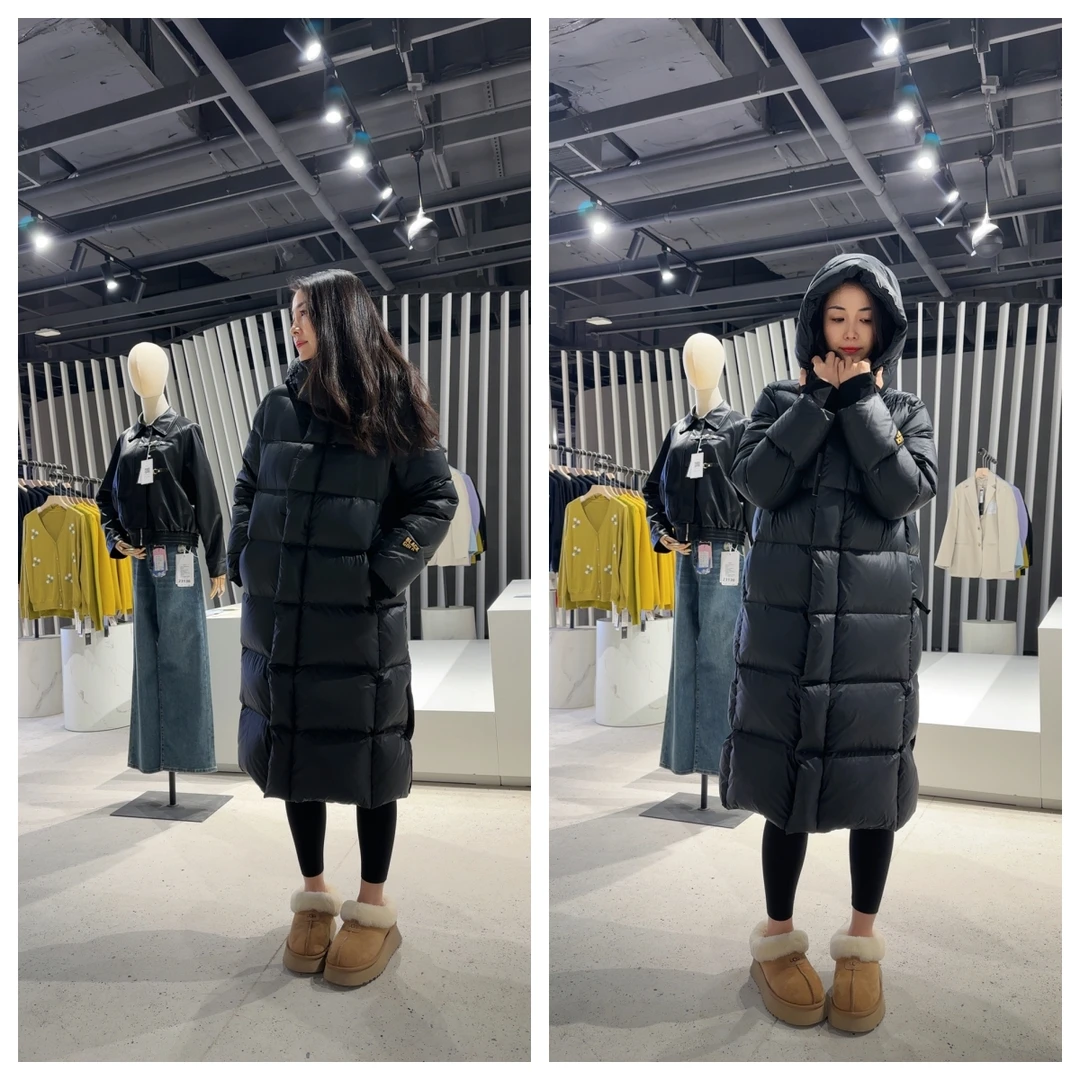 新款冬季男女同款升级版黑金鹅绒服长款羽绒服过膝加厚外套3311