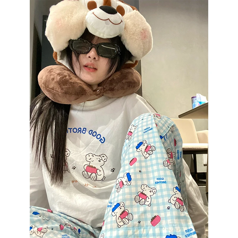 遛弯睡衣裤ins风高颜值睡衣女春秋季可爱狗狗长袖宽松家居服套装