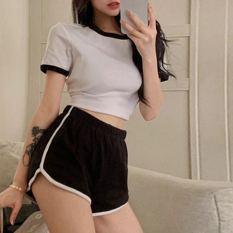 休闲时尚运动套装女夏季修身显瘦韩版学生短袖短裤两件套跑步服潮