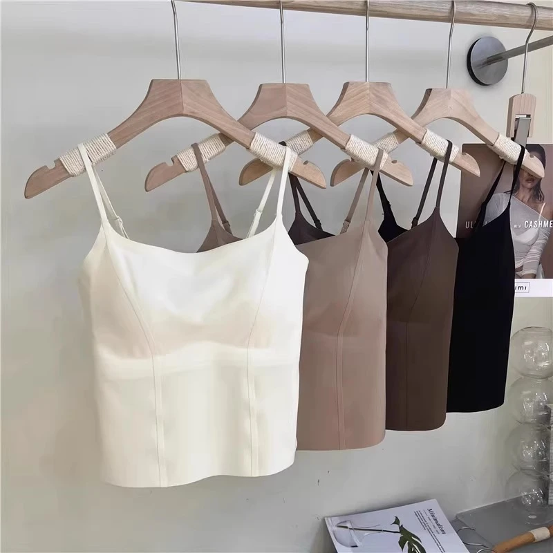 白色吊带背心女带胸垫无痕抹胸内衣内搭打底衫美背文胸一体背心