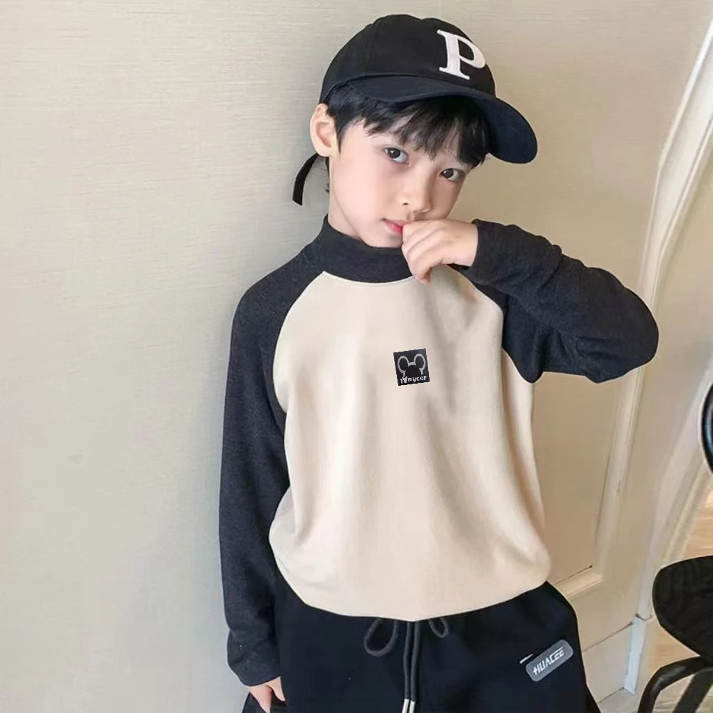 德绒保暖打底衫儿童长袖T恤中大童半高领秋冬男孩插肩洋气上衣潮