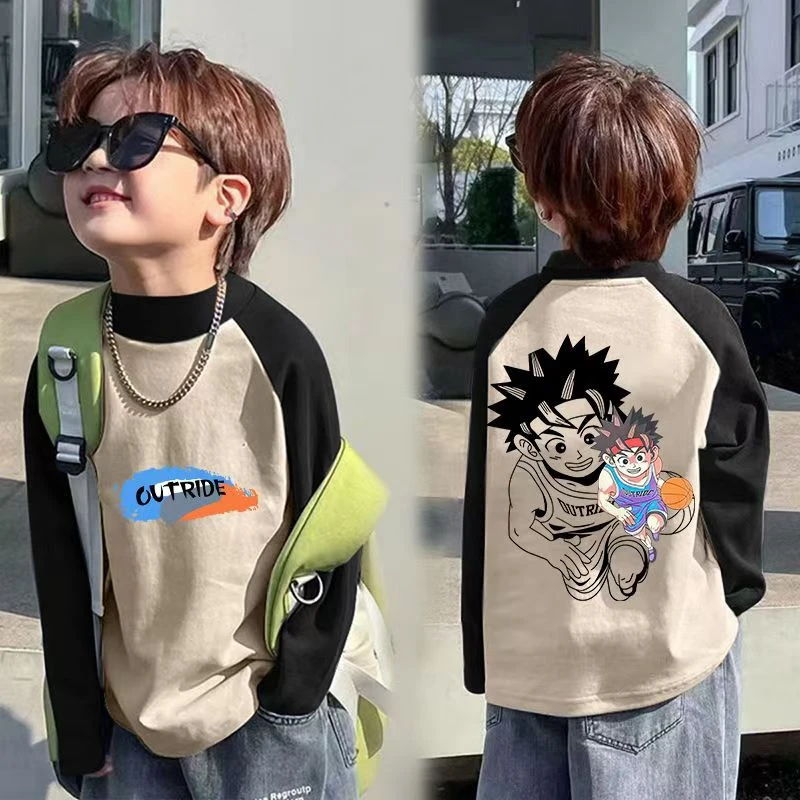 儿童打底衣男宝内搭德绒秋衣半高领打底衫男孩中大童韩版印花百搭