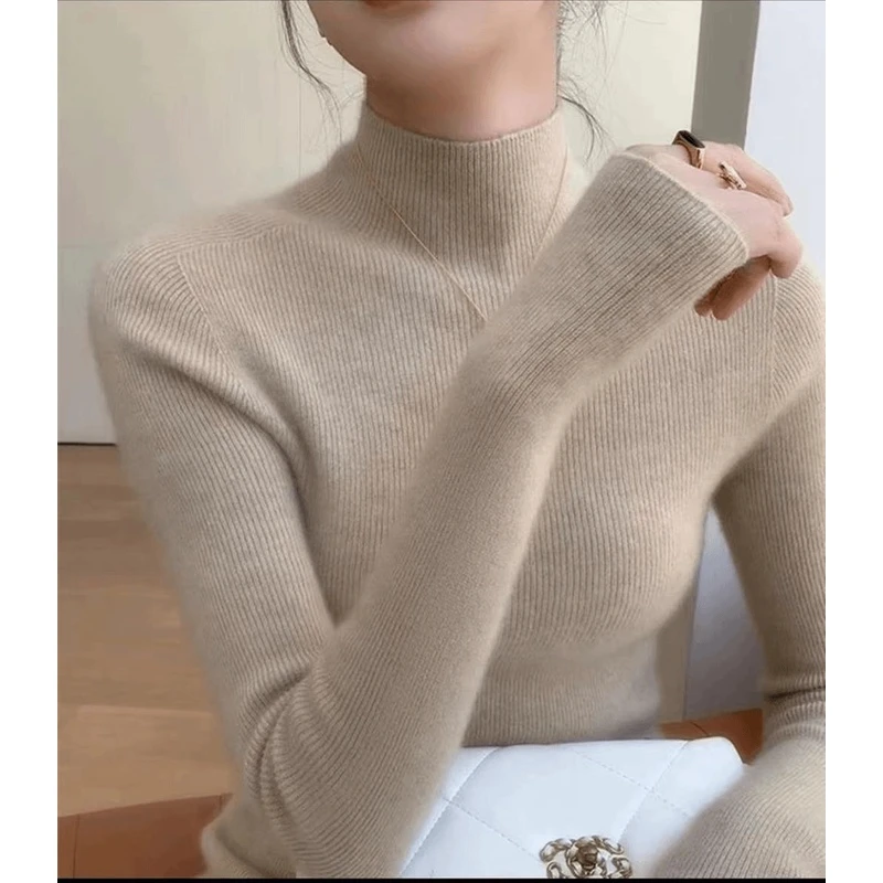 【全无缝.一线成衣】新款360克加厚安迪绒半高领女士套头针织打底衫